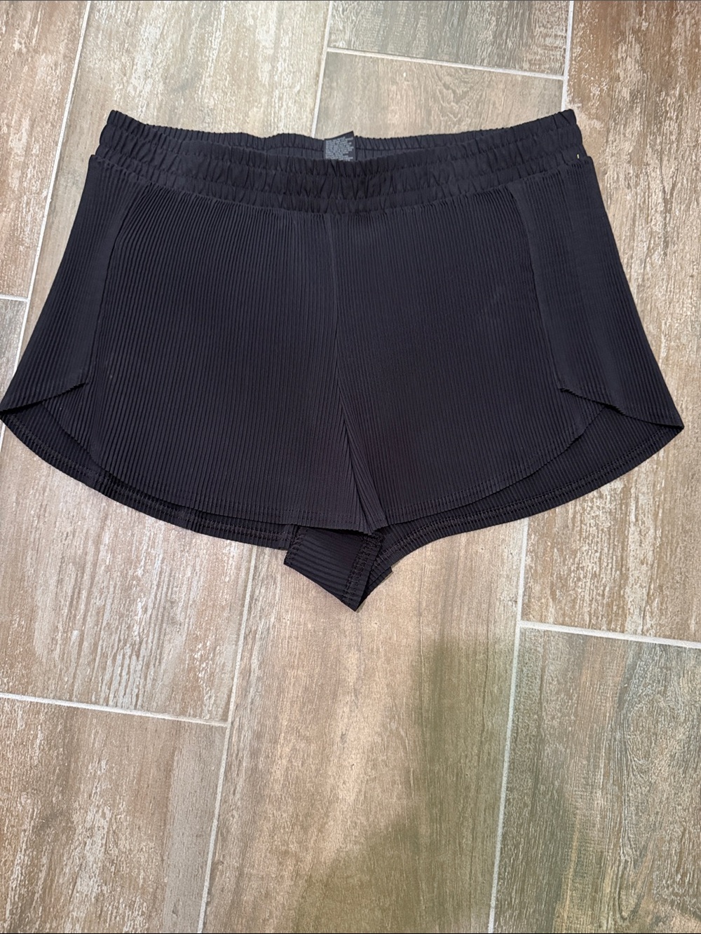 all in motion Black Ribbed Elastic-Waist Athletic Shorts